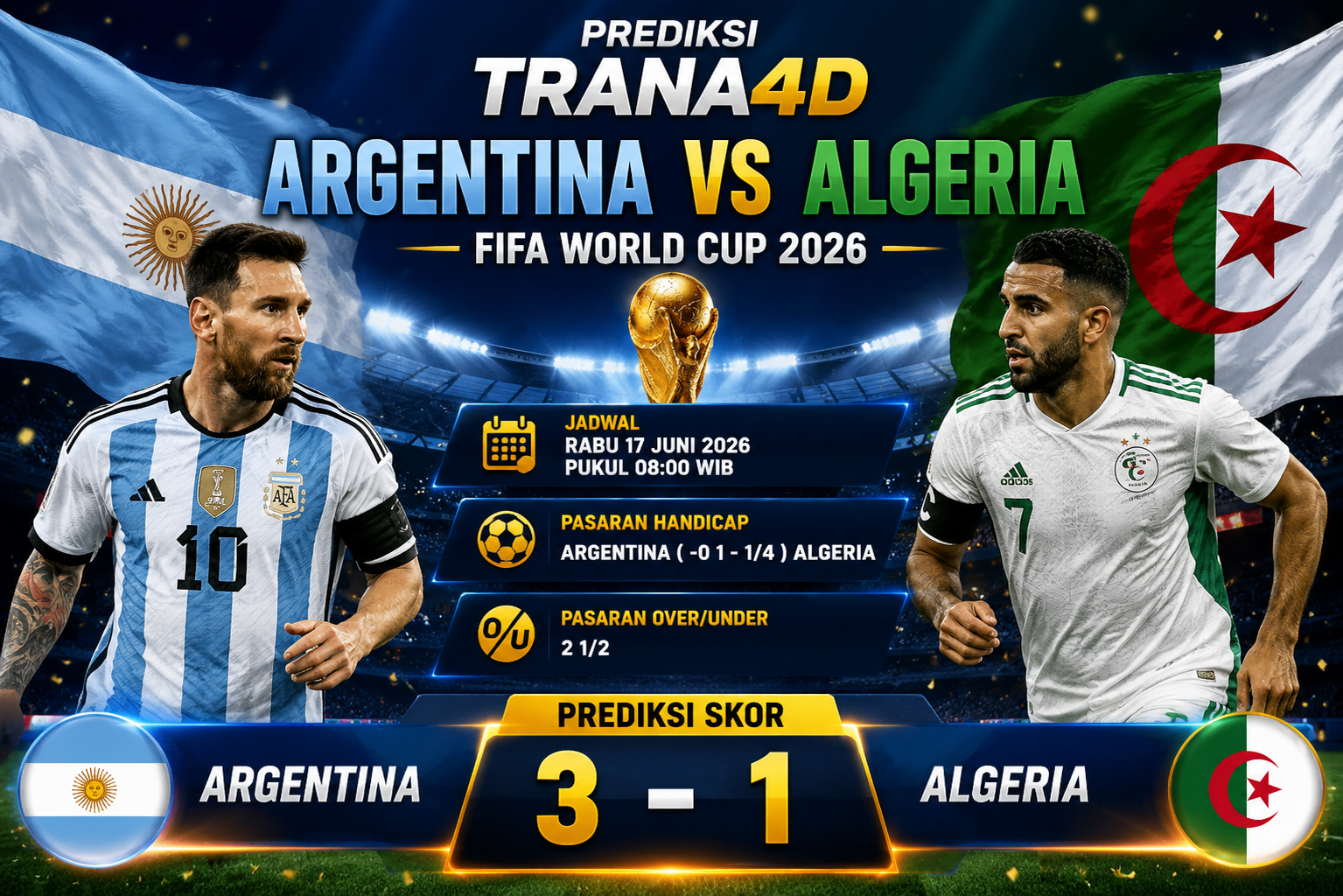 Prediksi Argentina vs Algeria FIFA World Cup 2026: Handicap dan Skor Akhir