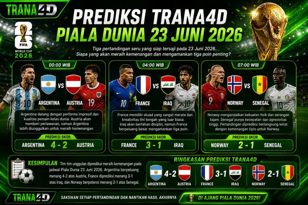 Prediksi TRANA4D Piala Dunia 23 Juni 2026 – Match Pilihan
