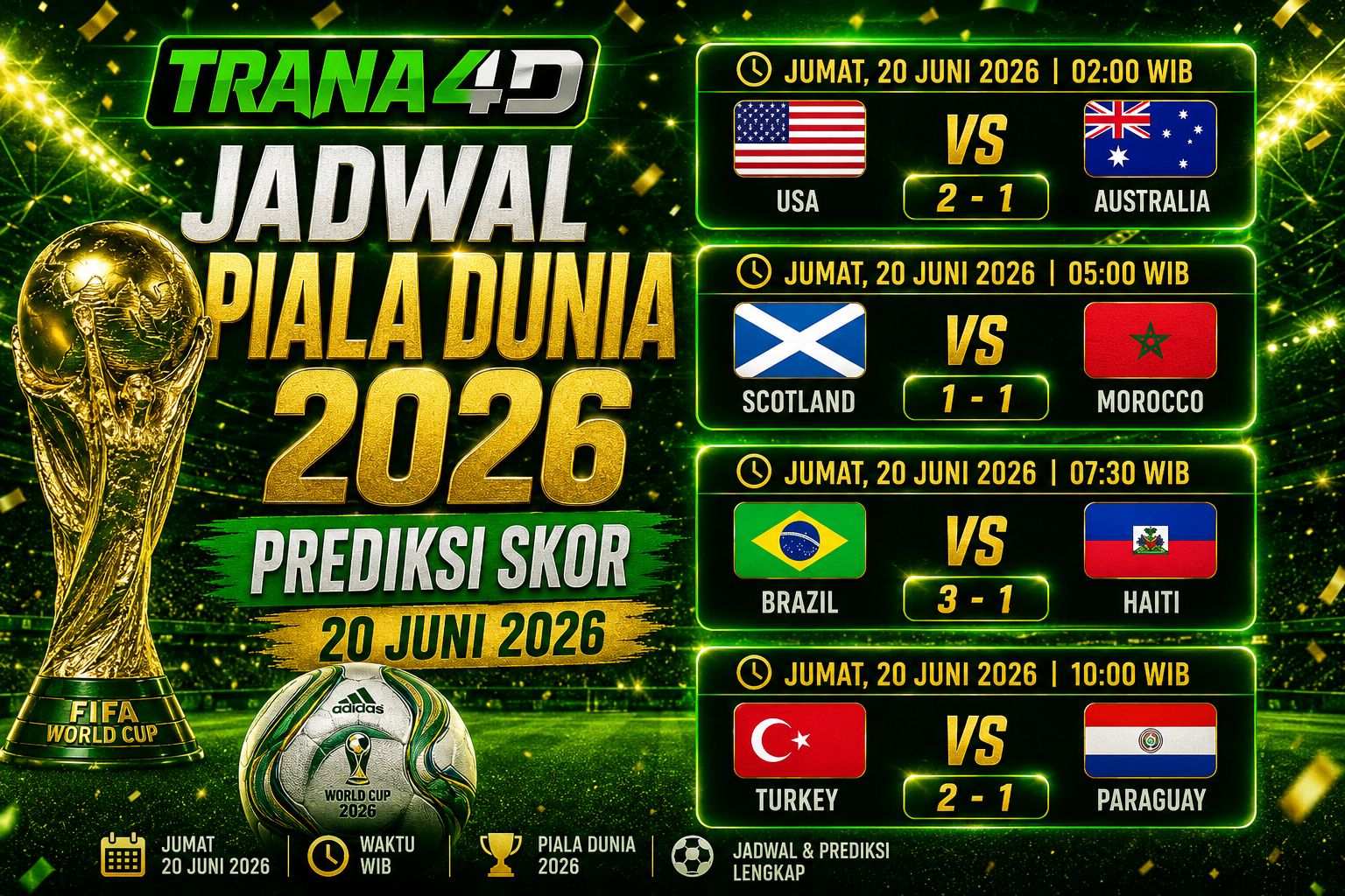 Pertandingan Piala Dunia 2026 + Prediksi Skor 20 Juni 2026 (Analisa Lengkap)