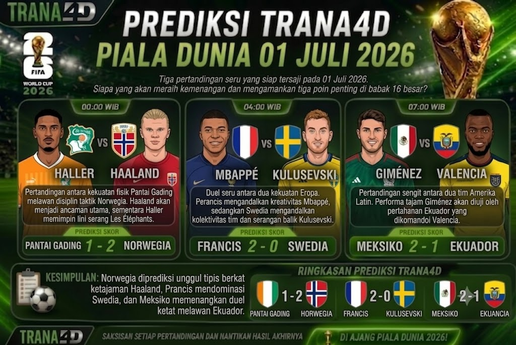 Prediksi Pertandingan 01 Juli 2026 – Match Pilihan